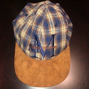 Vintage Mickey Mouse Plaid Hat With Leather Brim